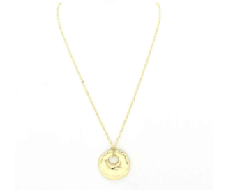 *PREORDER* Julia Long Chain Hammered Textured Oval Pendant Necklace