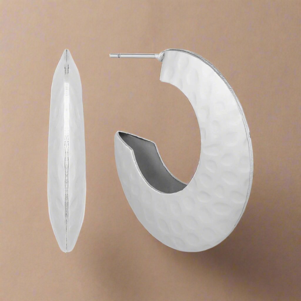 Chisel Glow Hammered Open Post Back Hoop