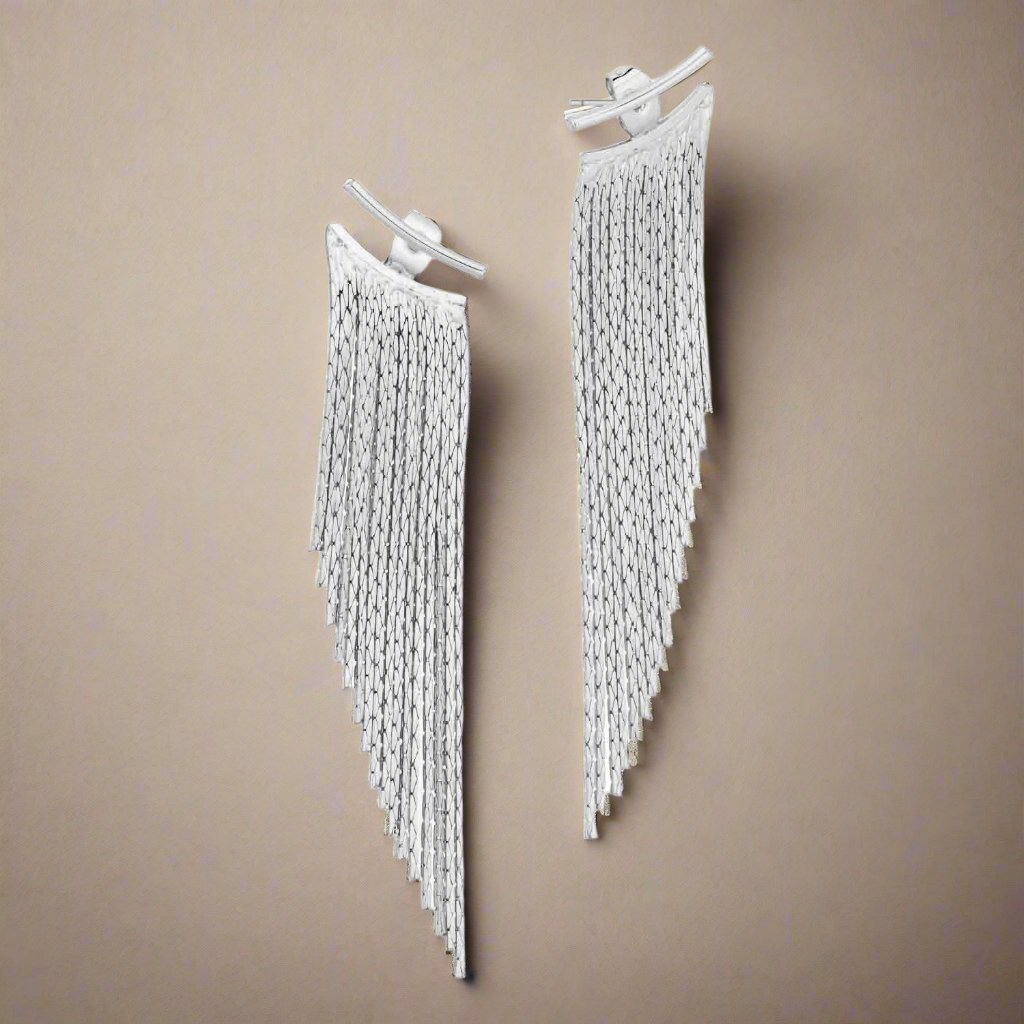 Draped Drop Chain Tassel Ear Jacket Post Back Earrings