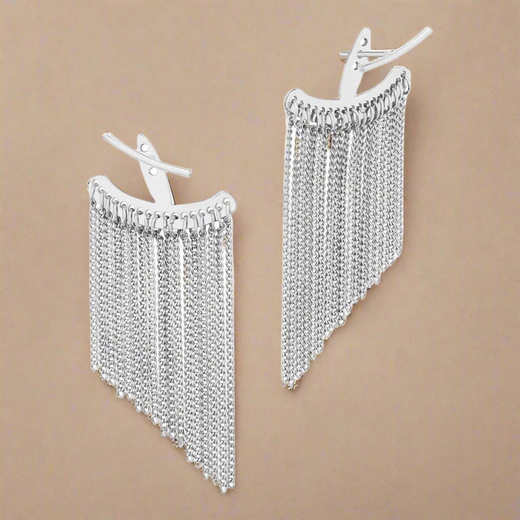 Sloping Chain Back Tassel Ear Jacket for Earrings