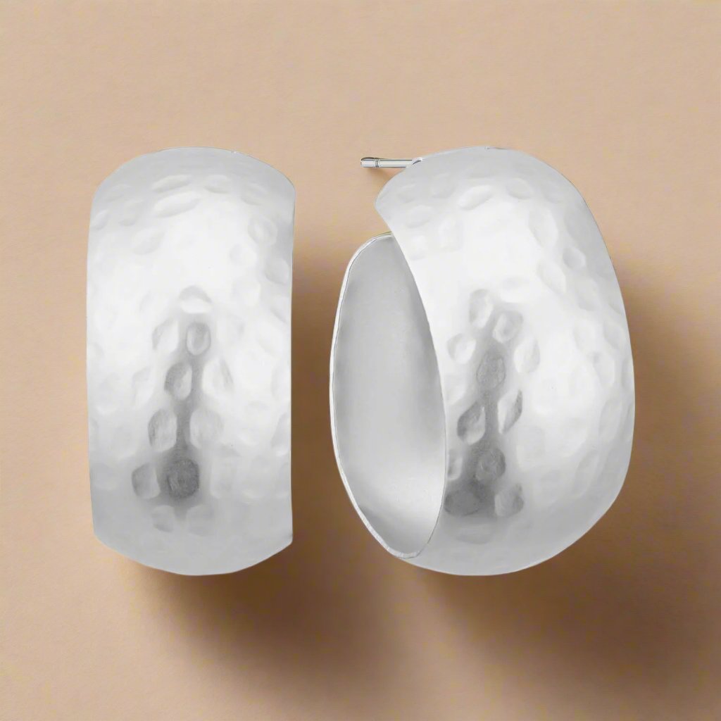 Maggie Hammered Texture Hoop Post Back Earrings