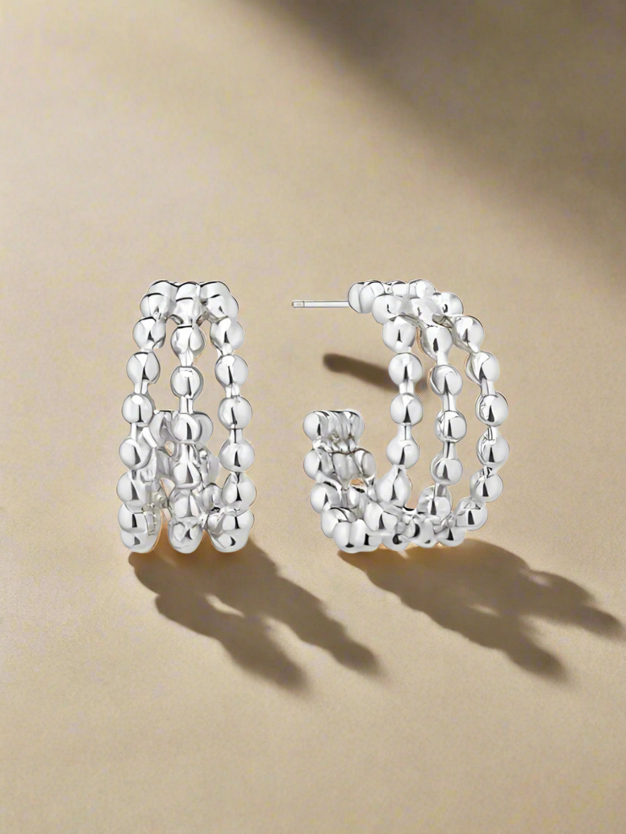 Bold Beaded Triple Hoop Earrings