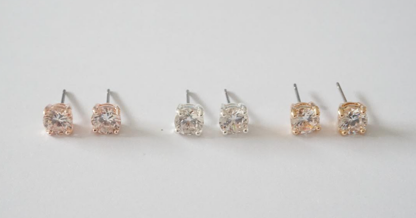 Classic Christy CZ Stud Earring in 3 Finishes