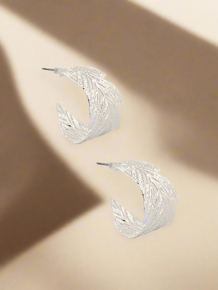 Botanical Breeze Leaf Hoop Post Back Earrings