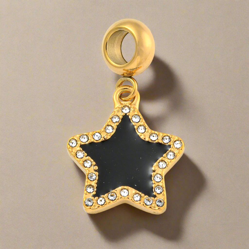 Black and White CZ Detail Gold Dangle Star Threader Charm