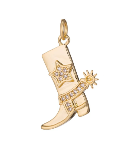Gold Filled Micro Paved CZ Star Country Cowboy Boots Charm in Gold, Silver, Black |