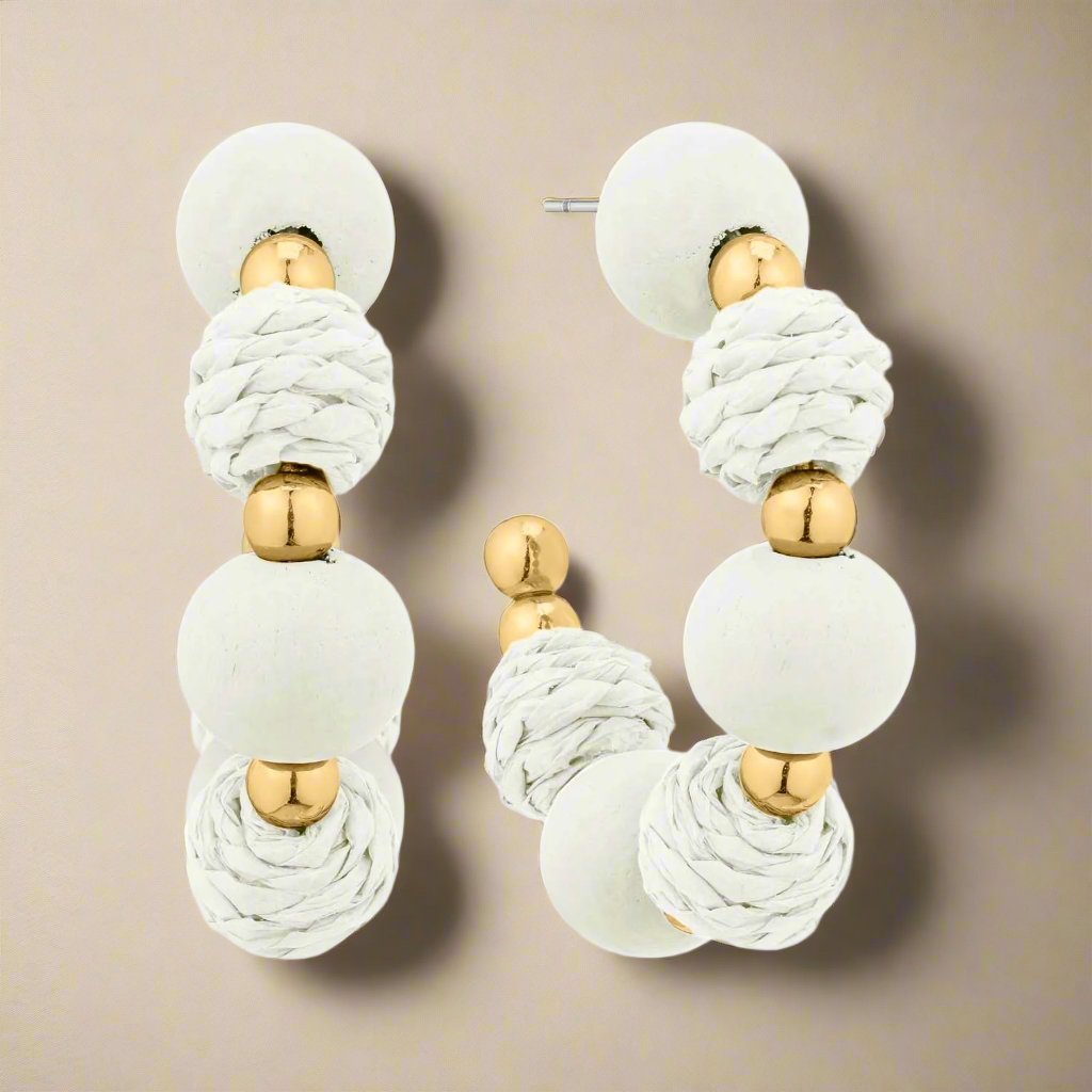 Boho Chic Painted Wood and Rattan Hoop Earrings