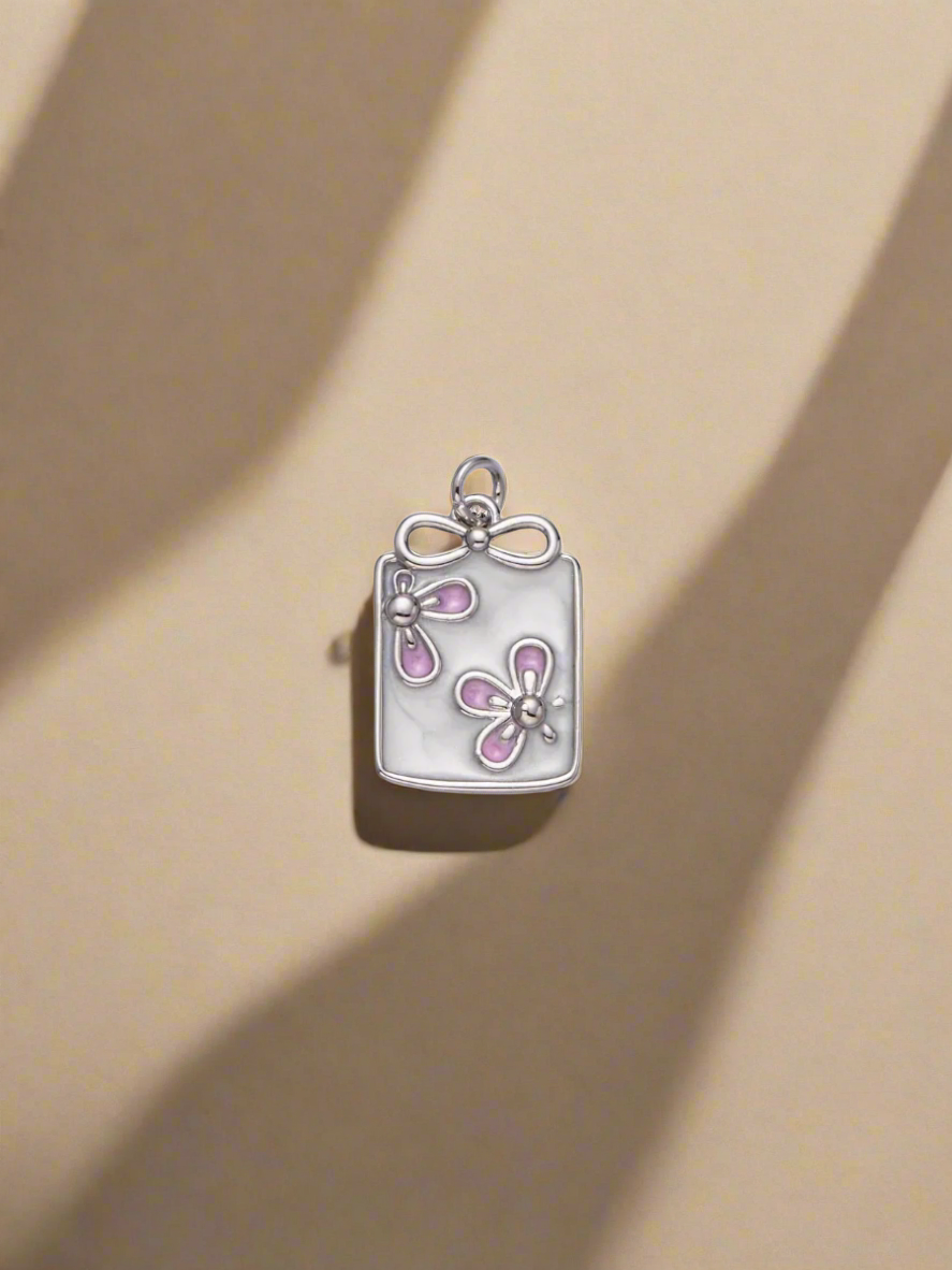 Enamel Rectangle Charm With Flowers & Bows