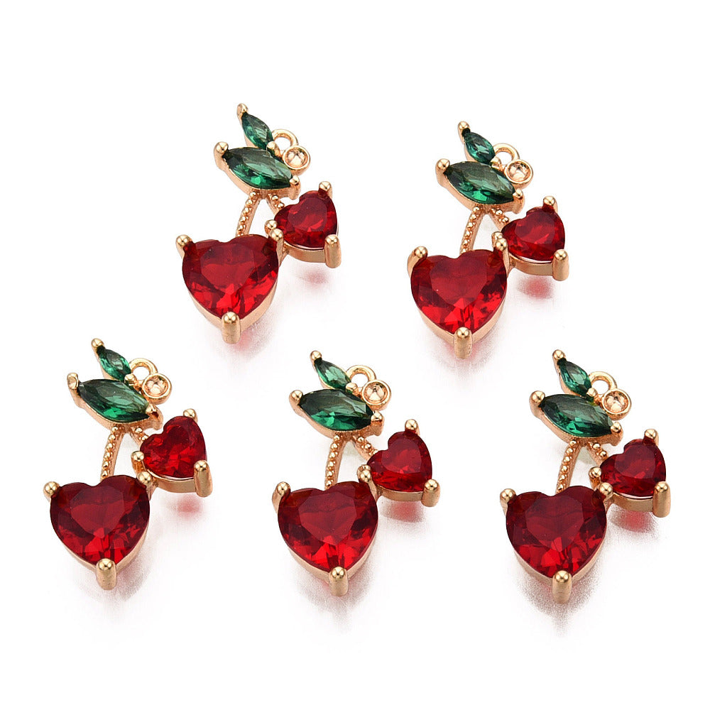 Cherry CZ Charm Red & Green in Gold