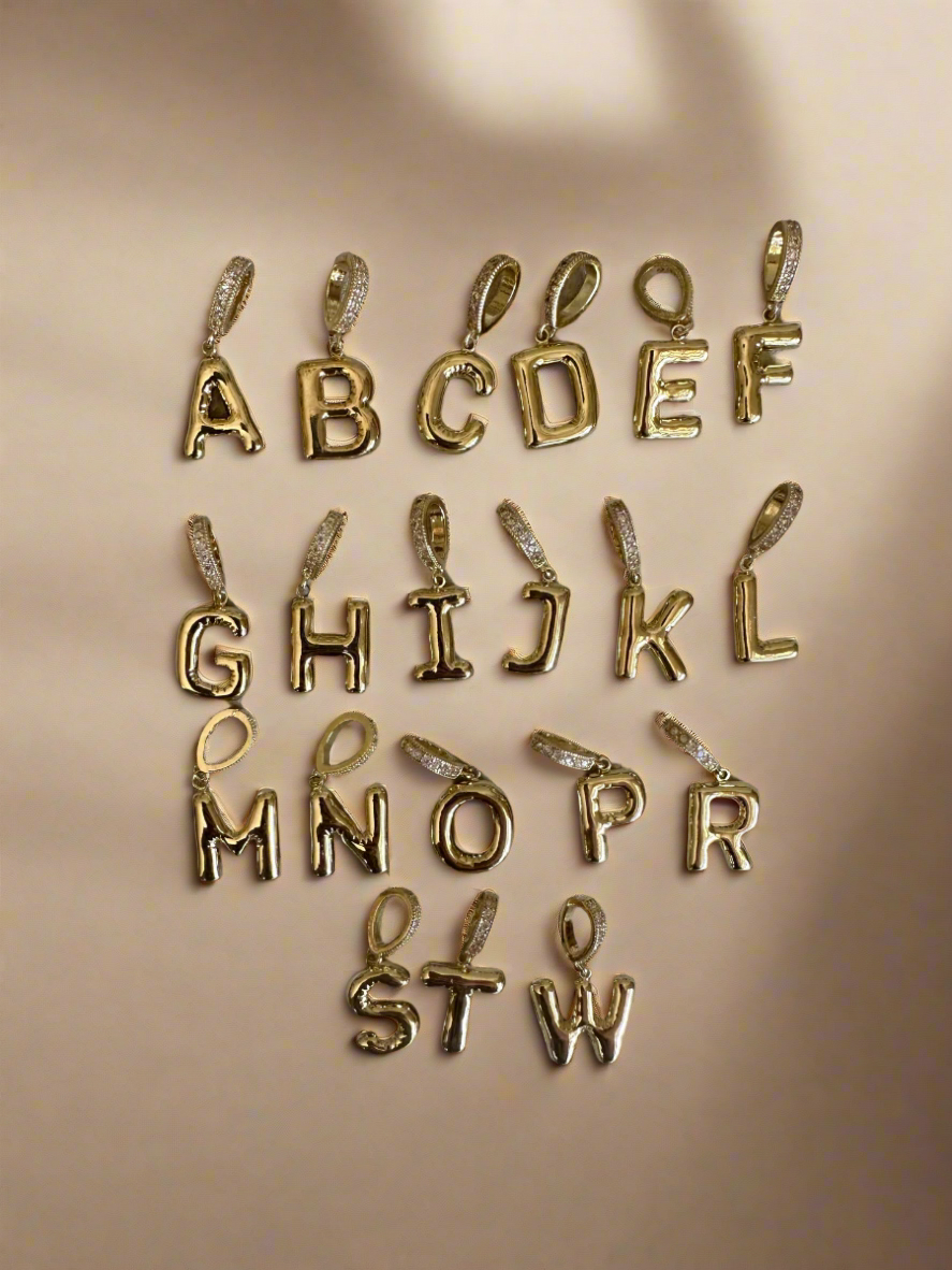 Bubble Letter Charm With CZ Pendant Top