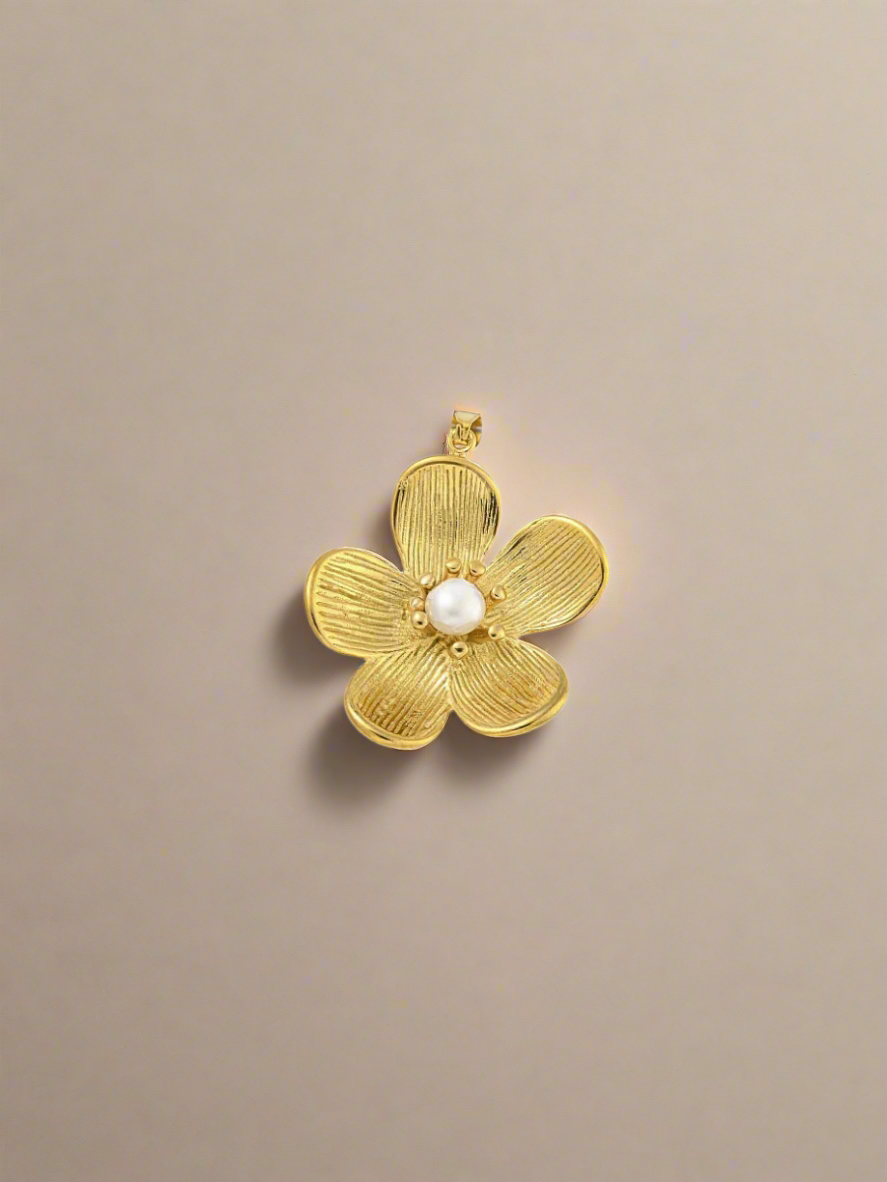 Vintage Gold Flower Charm With Pearl Center