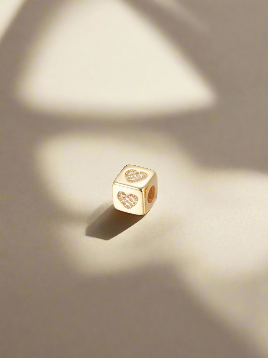 Cube Shaped Threader Charm With Heart