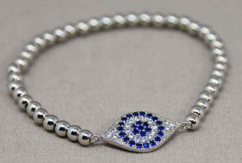 *PREORDER* Oval Eye Gold Beaded Stretch Bracelet with Pave Crystal Eye Details