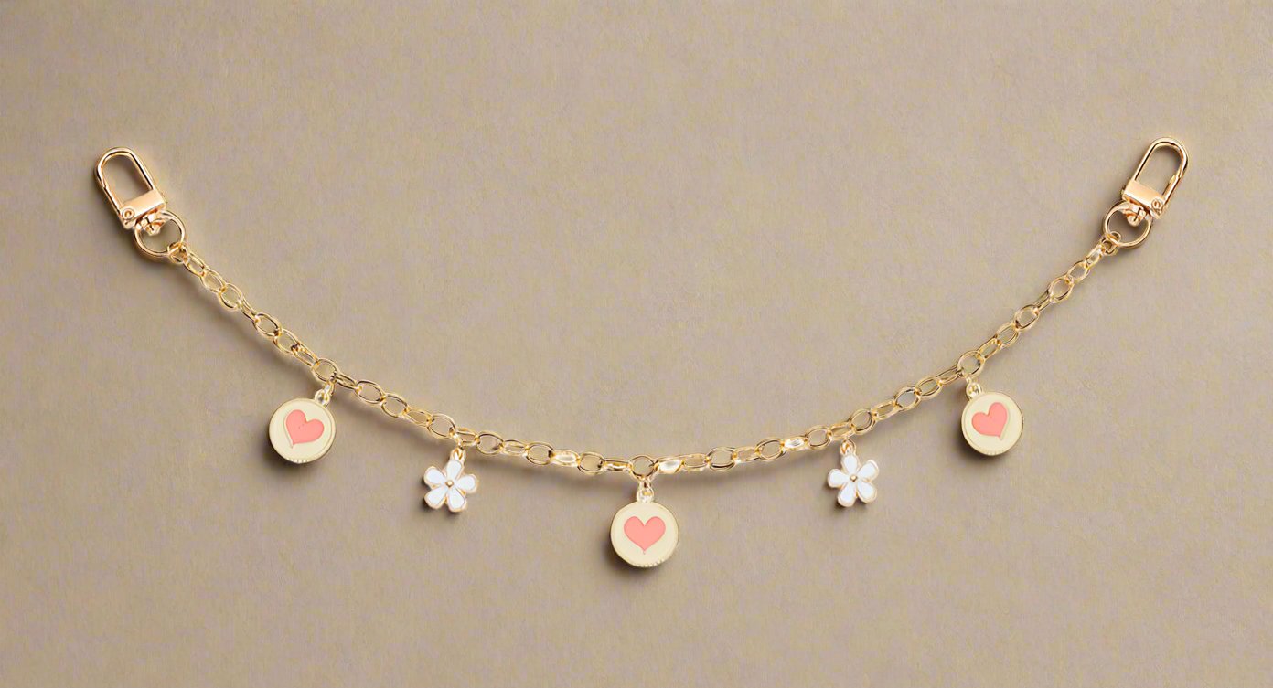 Flower and Heart Bag Charm Chain