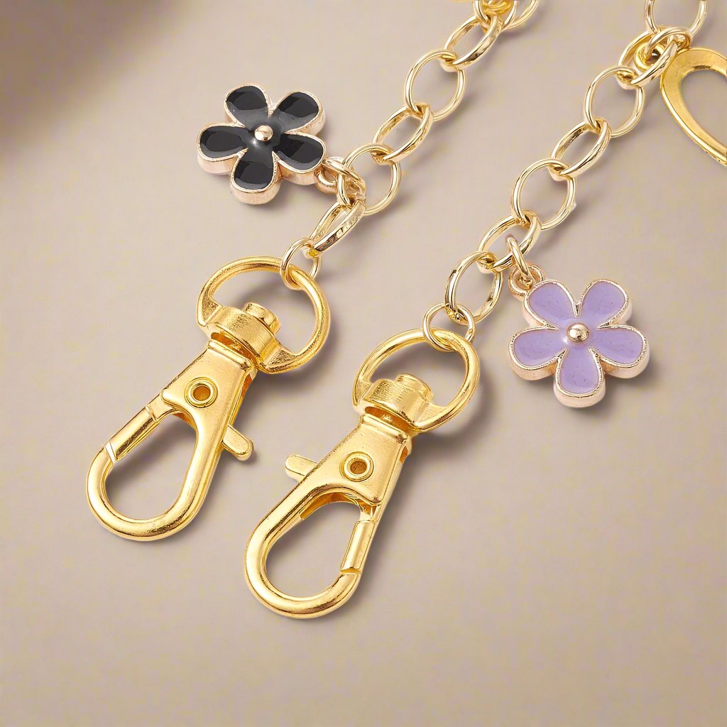 Flower and Open Heart Chain Bag Charm