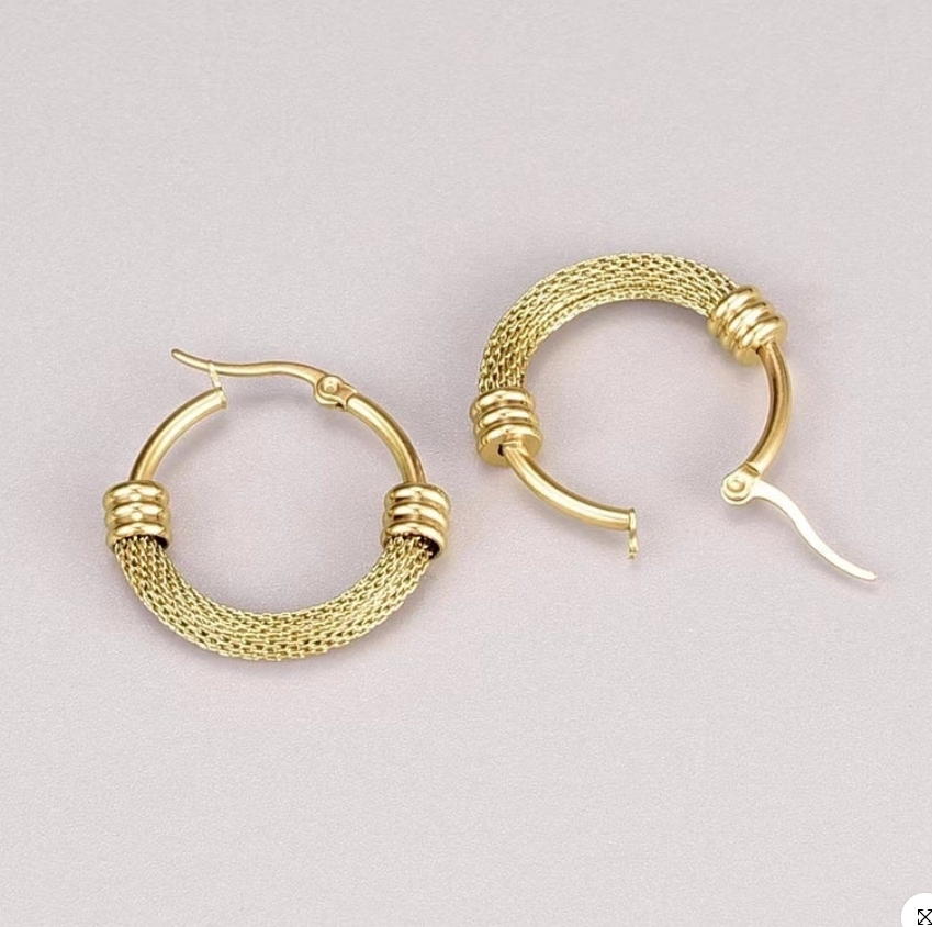 Half Mesh 18K Gold-Plated Stainless Steel Latch Hoops