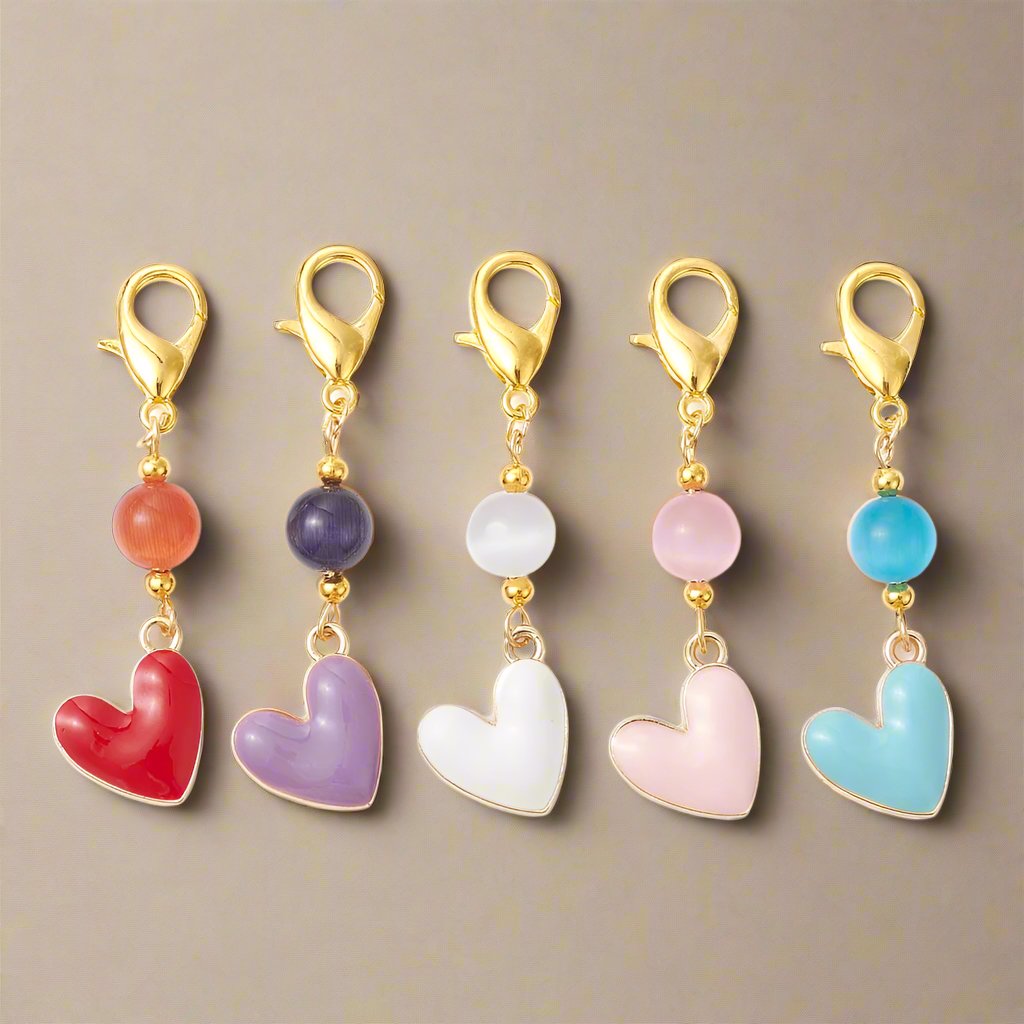 Heart and Stone Dangle Lobster Clasp Bag Charm