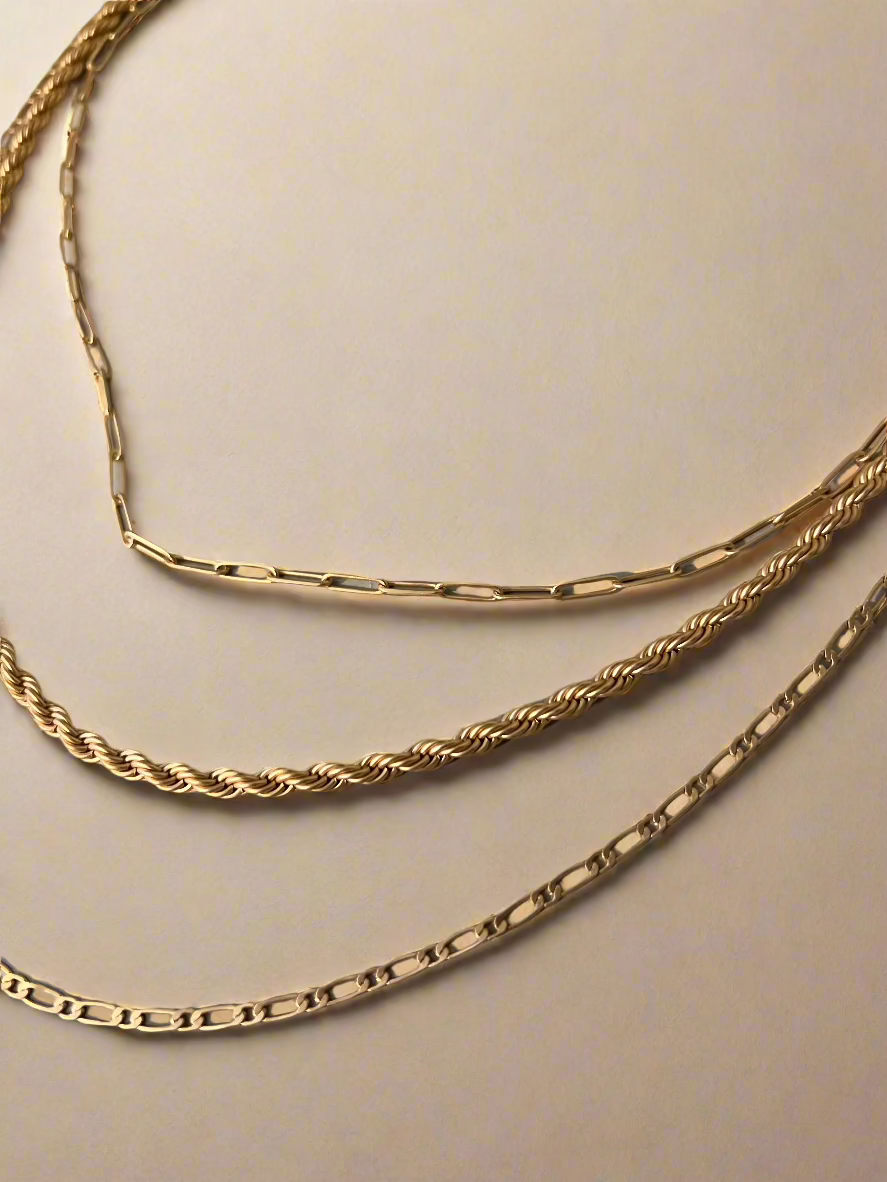 Trio Elegance Rope Paperclip and Figaro Style Chain Necklace
