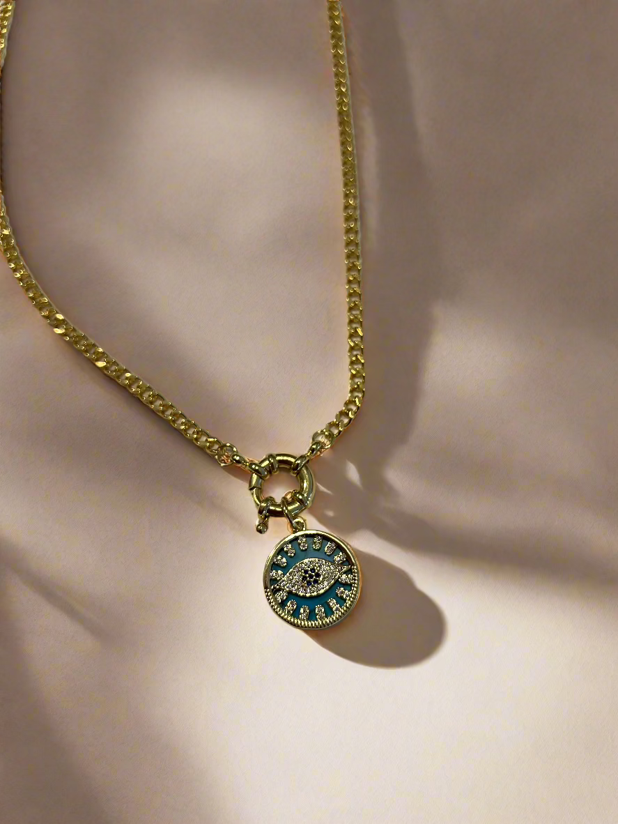 Gold Evil Eye Functional Toggle Necklace
