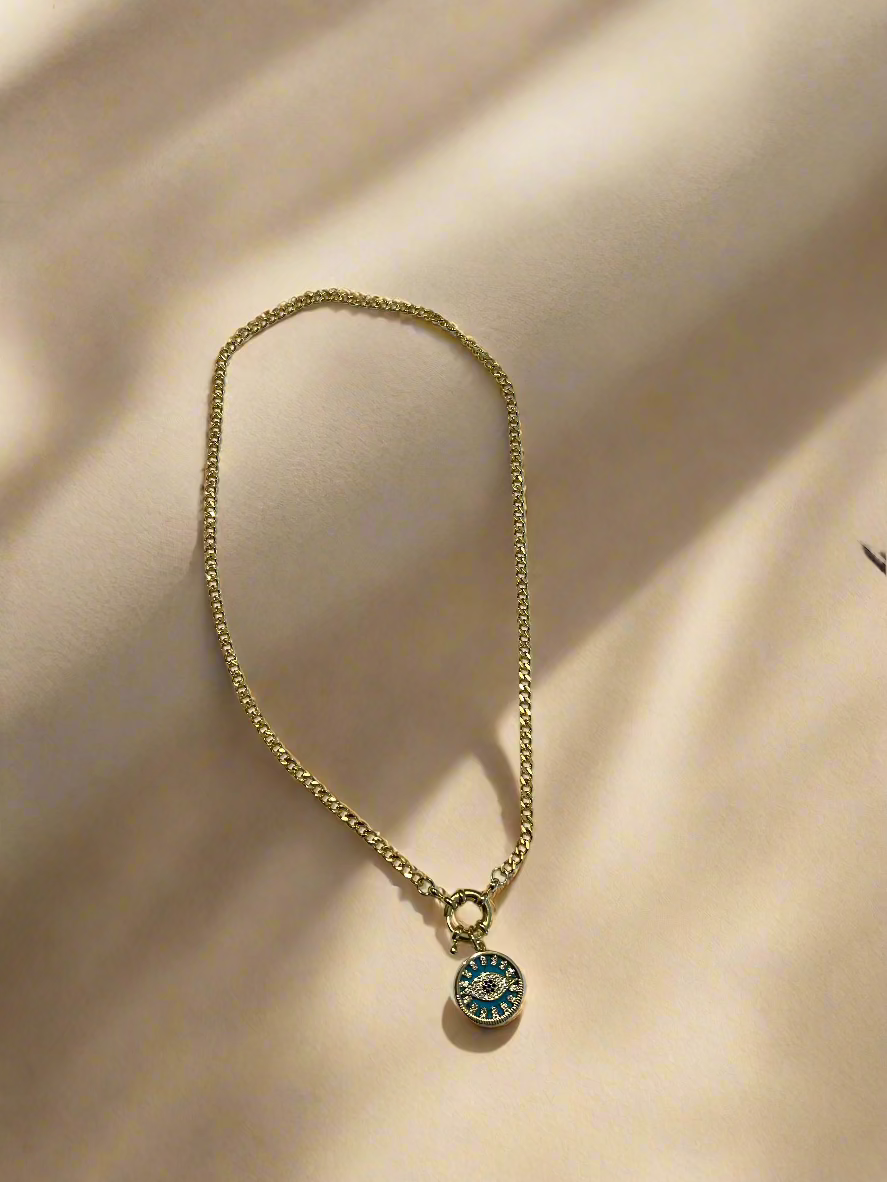 Gold Evil Eye Functional Toggle Necklace