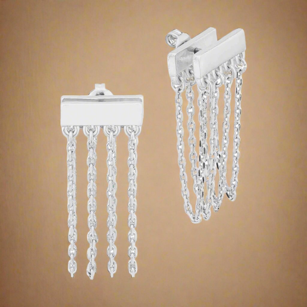 Front and Back Drop Chain Tassel Post Back Earrings