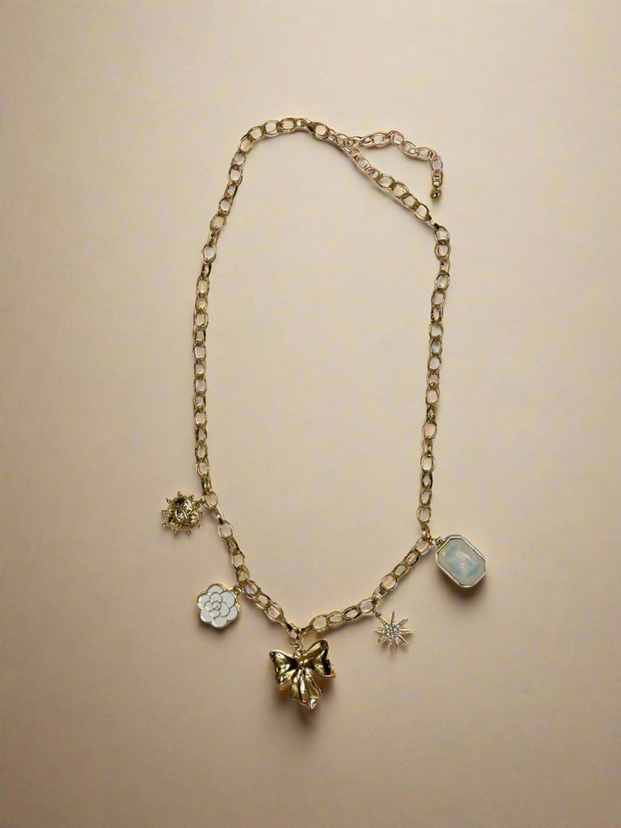 Bow, Star, Flower, Heart, & Stone Charm Necklace
