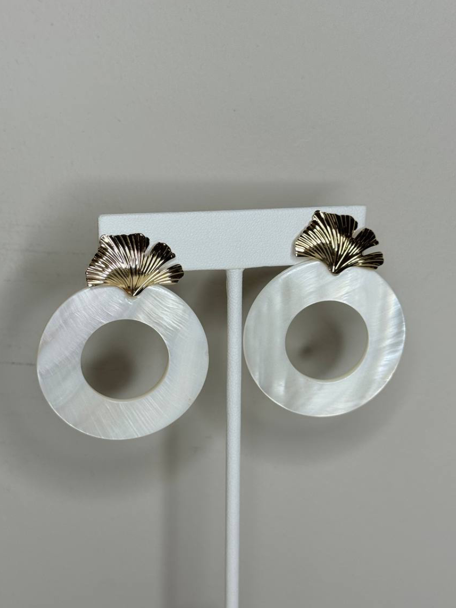 Mother Of Pearl Dangle Earrings With A Leaf Post