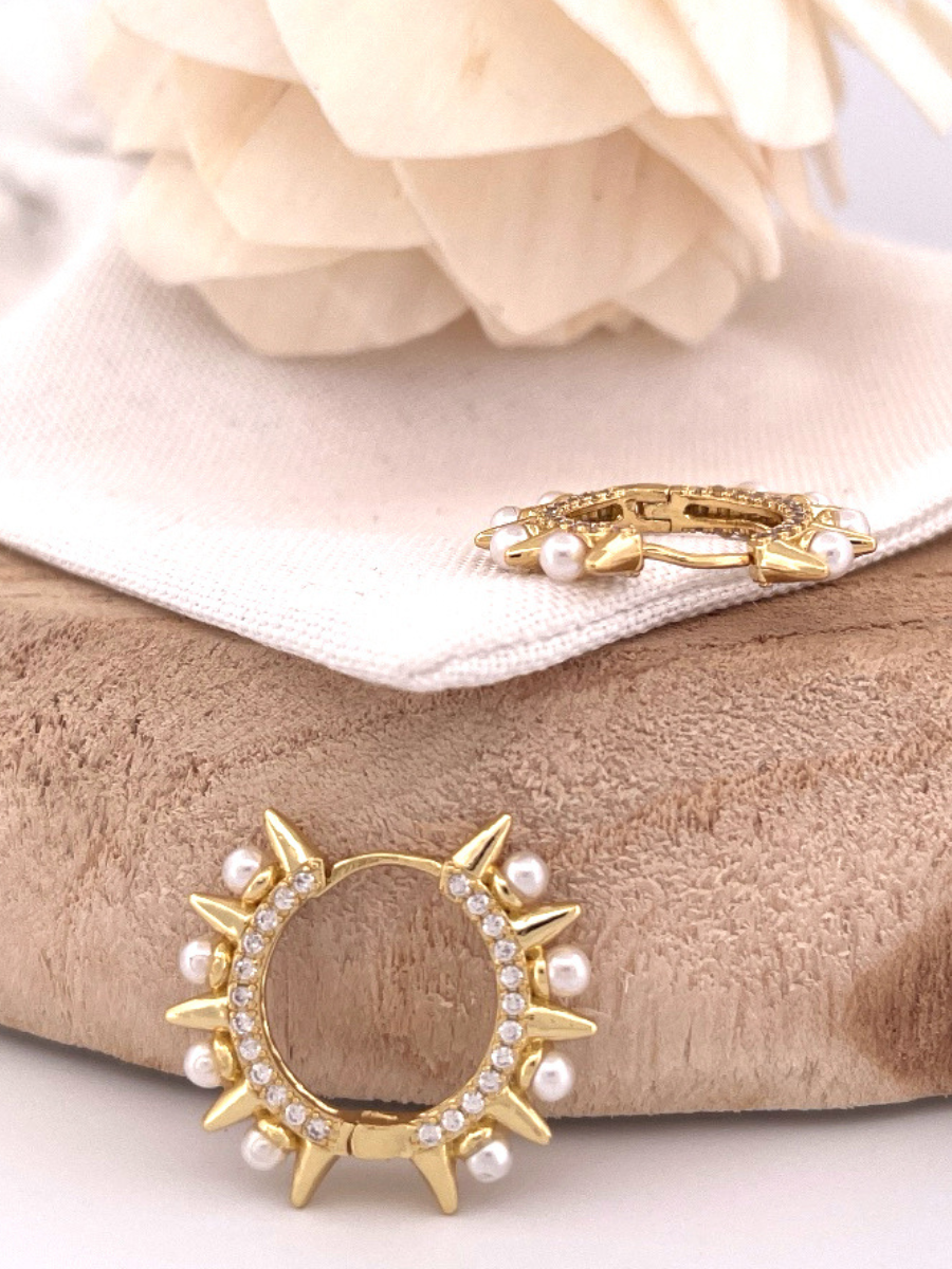 Brandi CZ and Pearl Huggie Earrings