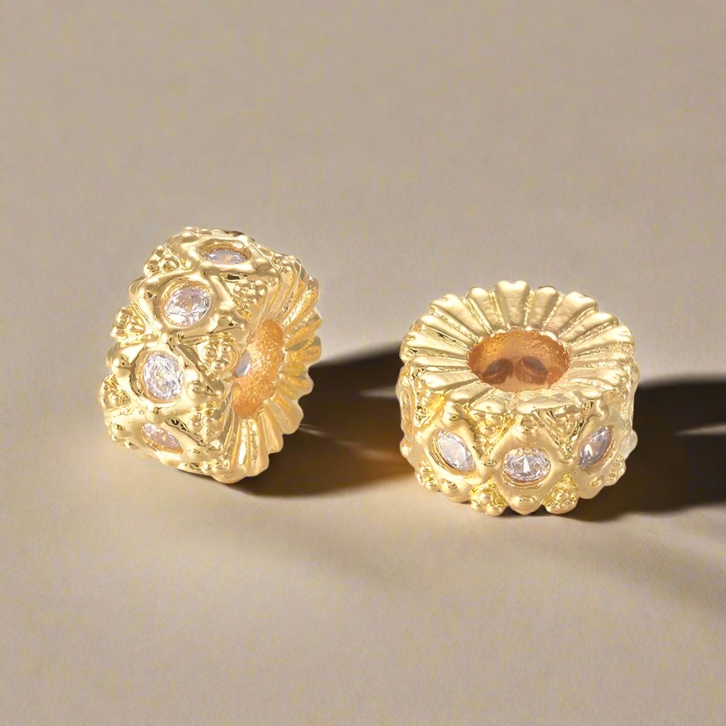 Micro Pave Clear CZ Gold Plated Spacer Charm