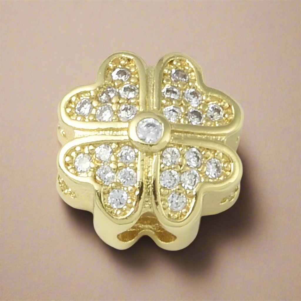 Micro Pave Clear CZ Four Leaf Clover Threader Charm