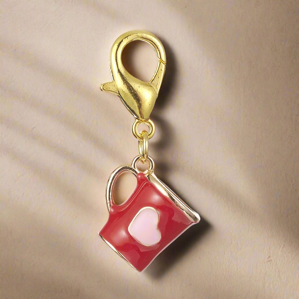 Mug with Heart Enamel Lobster Clasp Bag Charm