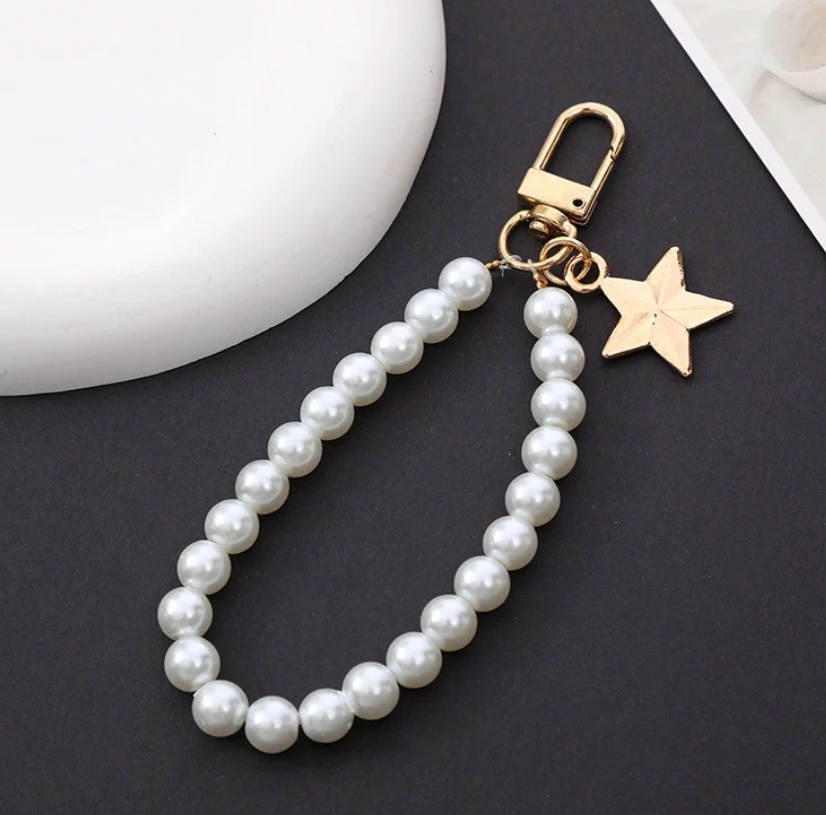 Pearl Bag Charm Chain with Gold Start Detail