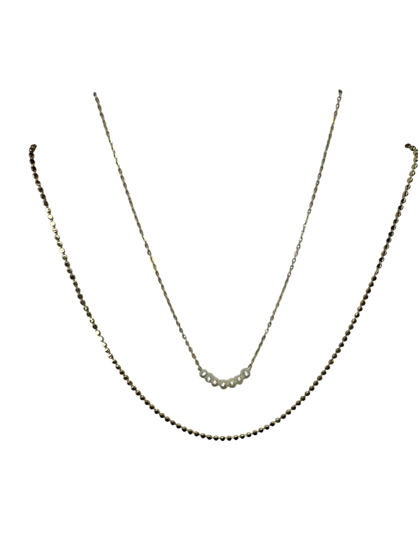 A Classy Layered Pair Flattened Chain Necklace with Pearls