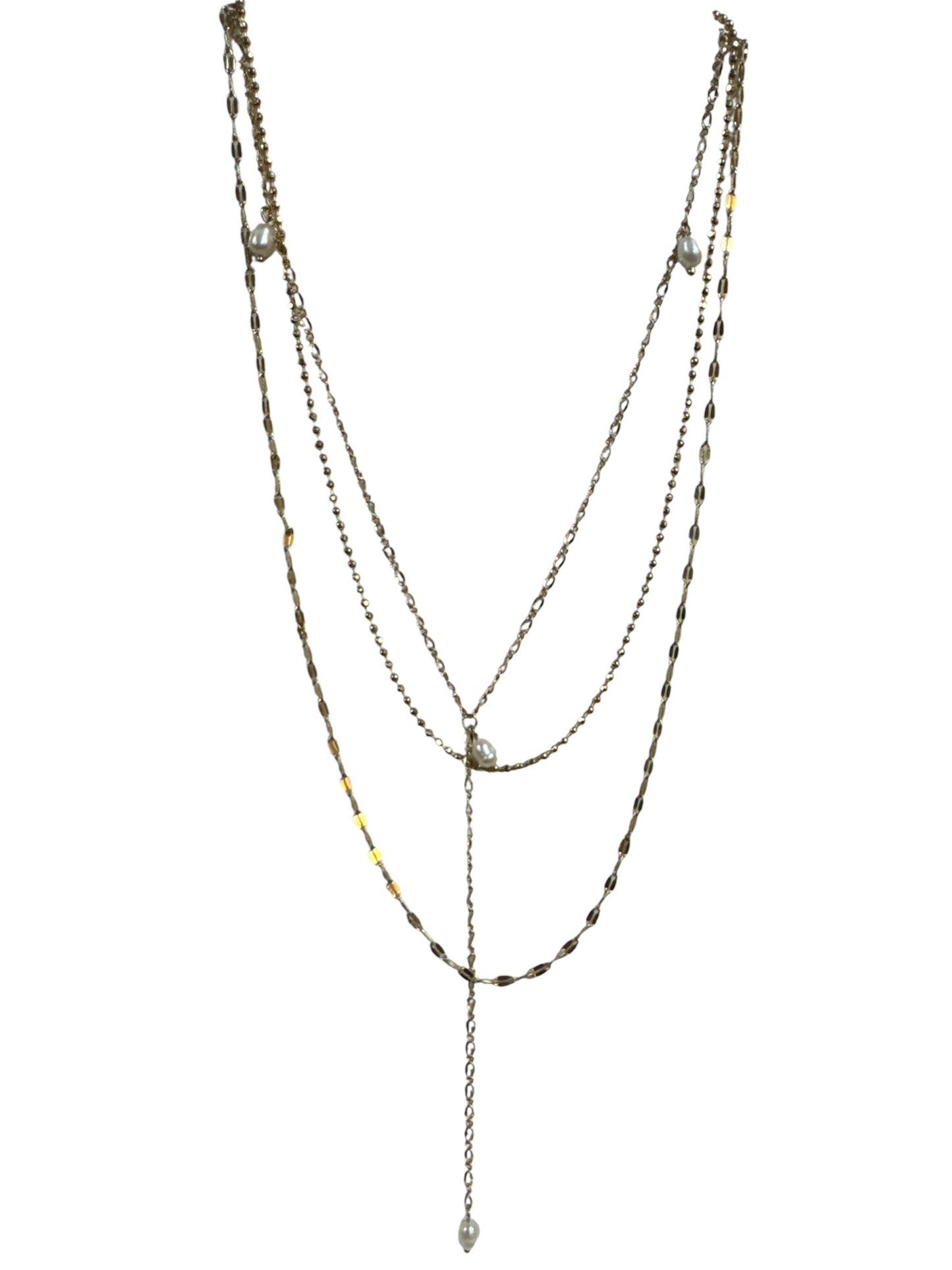 Layered Y Necklace with Freshwater Pearl Drops