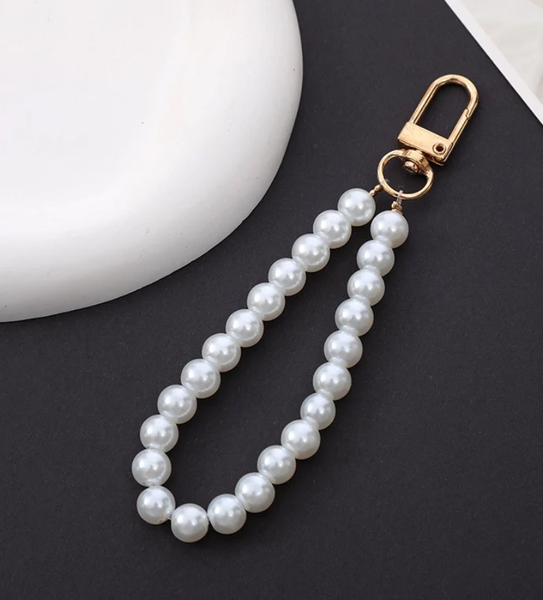 Plain Pearl Bag Charm Key Chain Gold