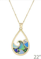 *Preorder* SeaLife Abalone and Rhinestone 22" Wave Pendant Necklace