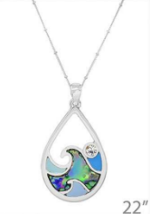 *Preorder* SeaLife Abalone and Rhinestone 22" Wave Pendant Necklace