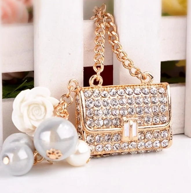 *Preorder* Pearl Handbag Bag Charm with Rose Accent