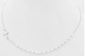 Dainty Cross with Mini Pearl Chain Necklace