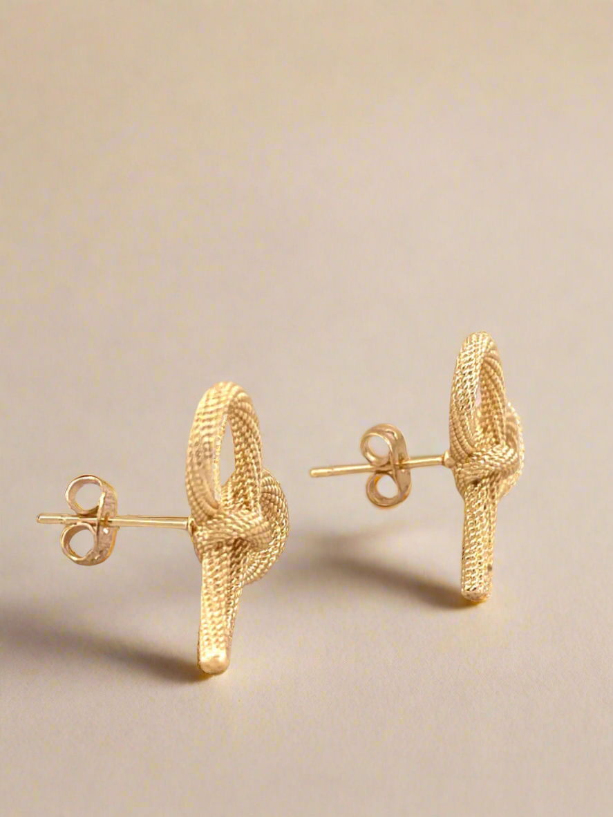 Twisted Charm Gold Rope Textured Bow Earrings
