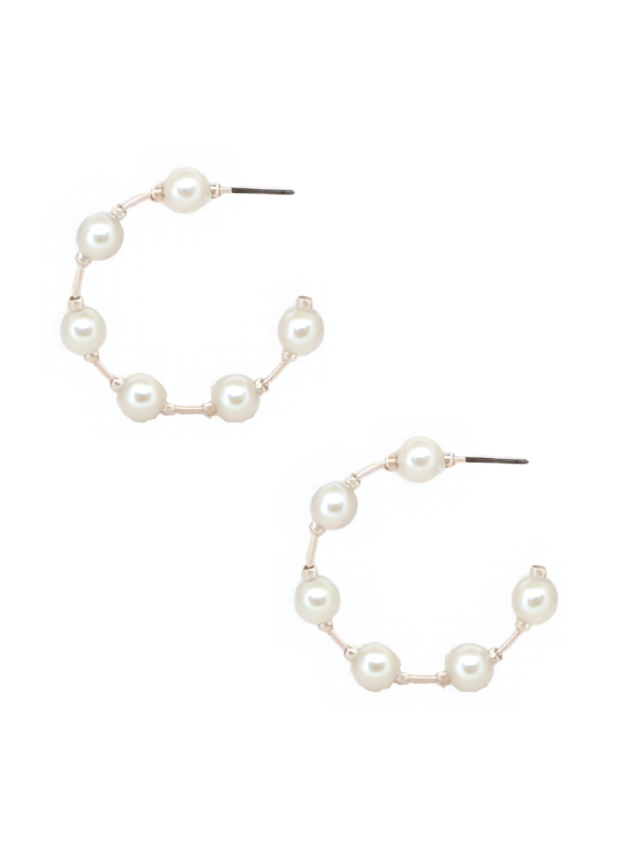 Gleaming Pearl Accent Hoop Earrings