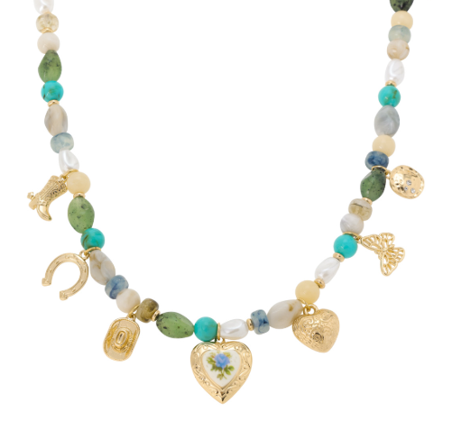 Stone Heart Charm Necklace in Gold