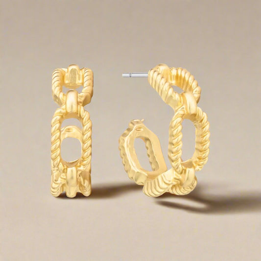 Connected Chic Chain Link Post Back Huggie Earrings