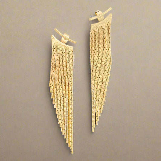 Draped Drop Chain Tassel Ear Jacket Post Back Earrings