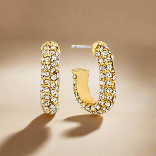 Dazzled Rhinestone Covered Open Hoop Post Back Earrings