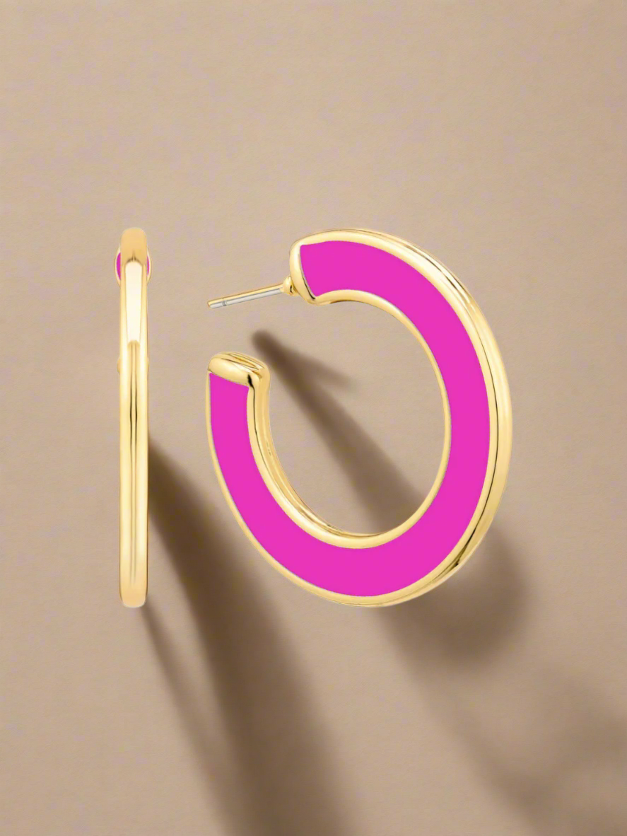 Vibrant Enamel Post Back Hoop Earrings