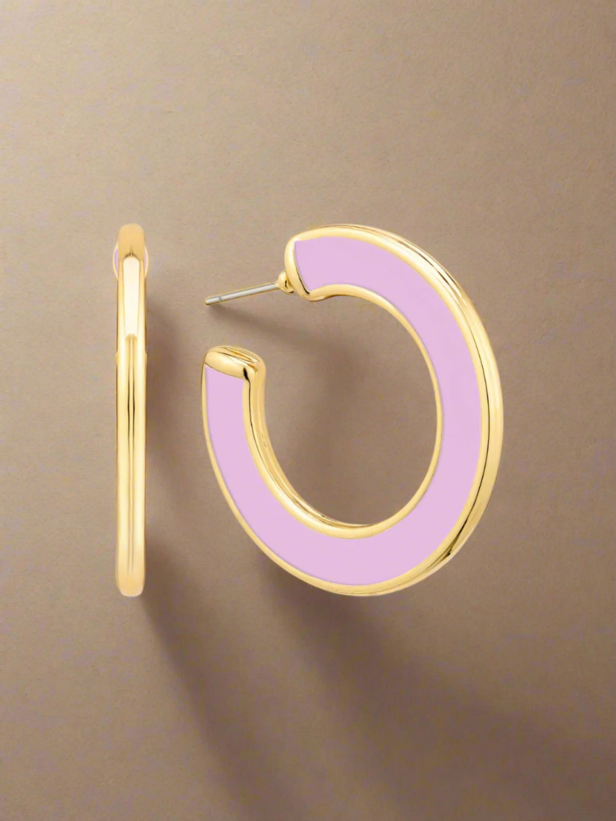 Vibrant Enamel Post Back Hoop Earrings