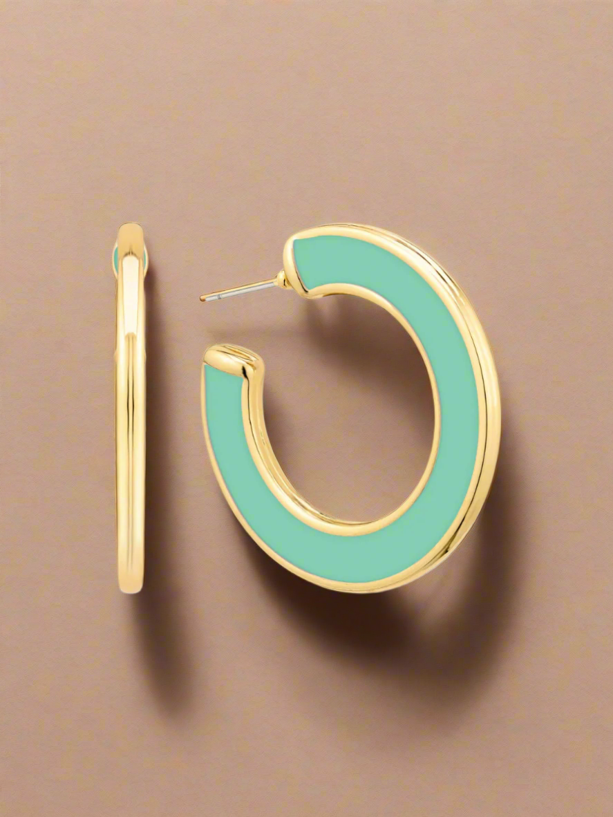 Vibrant Enamel Post Back Hoop Earrings