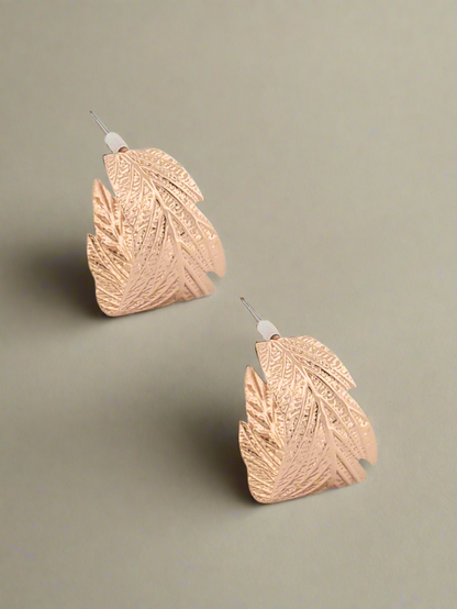 Botanical Breeze Leaf Hoop Post Back Earrings