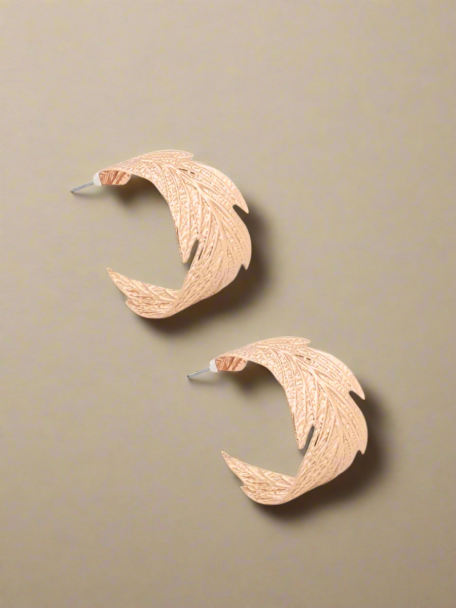 Botanical Breeze Leaf Hoop Post Back Earrings